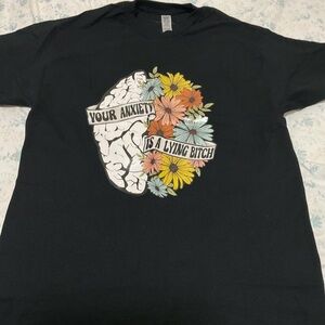 Black Graphic T-Shirt with Floral Design